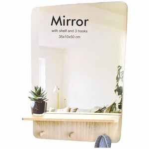 Wandspiegel mit Ablage und Garderobenhaken in Natur oder Schwarz 35x10x50 cm