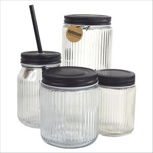 Vorratsglas-Set 3x-Vorratsglser + Trinkglas in Schwarz / Transparent Glserset