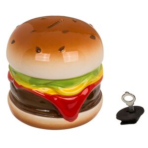 Keramik Spardose im Hamburger Design ca. 15cm Cheeseburger mit ffnung & Schloss
