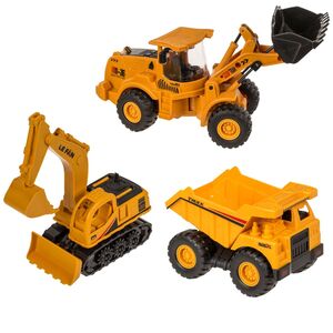 Mini Baustellenfahrzeuge mit Friktionsmotor in Gelb Bagger, Radlader oder Kipper