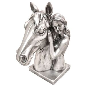 Pferdekopf mit M�dchen ca. 32 x 16 x 26 cm in Antiksilber B�ste mit Sockel