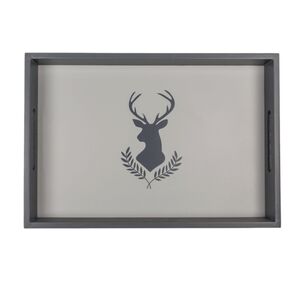 Tablett aus Holz Serviertablett f�r Geschirr & Deko Grau mit Hirschmotiv Hirsch 