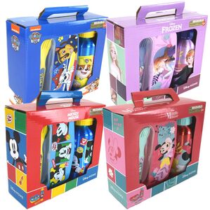 Pausen-Set 2tlg. Brotdose mit Besteckfach und Alu Trinkflasche verschiedene Motive