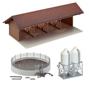 Faller Bausatz H0 130584 Bauernhof Zubeh�r Scheune mit G�llegrube Getreidesilo