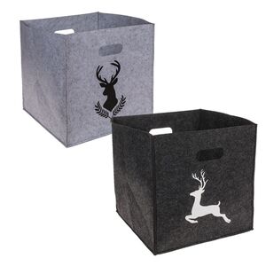 Filz Aufbewahrungsbox faltbar 32 x 32 x 32 cm mit Hirsch oder Hirschkopf Motiv