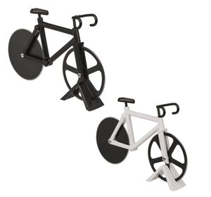 Pizzaschneider Fahrrad mit Fahrradst�nder Edelstahl Kunststoff Pizzaroller