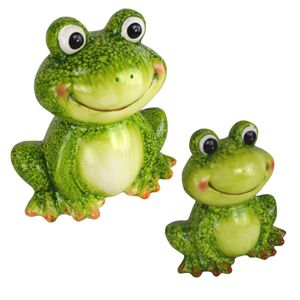 Gartenfigur sitzender Frosch in gr�n glasiert 17 cm oder 24 cm
