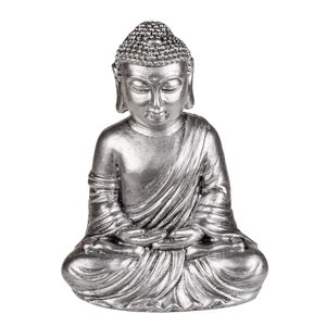 Buddha sitzend aus Polyresin 14cm Buddhafigur Dekofigur Silber