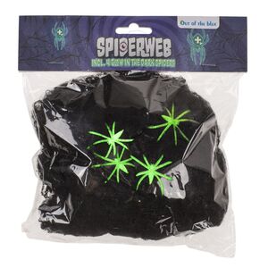 Halloween Dekoration Spinnennetz mit leuchtenden Spinnen als Scherzartikel