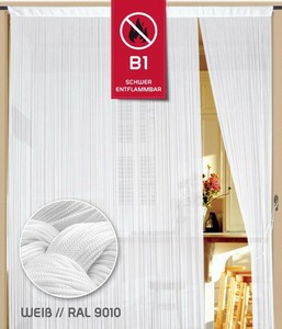 Fadenvorhang 500 cm x 200 cm wei in B1 schwer entflammbar