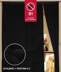 Fadenvorhang 150 cm x 600 cm schwarz in B1 schwer entflammbar