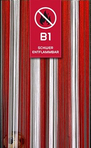 Fadenvorhang Kaikoon 150 cm x 250 rot-wei�-rot in B1 schwer entflammbar