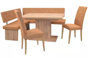 Eckbankgruppe Kreta 4- teilig eicheartig Bezug braun 140 x 180 cm, Tisch ausziehbar
