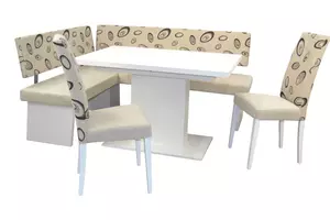 Eckbankgruppe Kreta 4- teilig wei Bezug beige 140 x 180 cm, Tisch ausziehbar