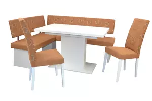 Eckbankgruppe Kreta 4- teilig wei Bezug braun 140 x 180 cm, Tisch ausziehbar