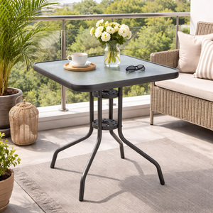 Bistrotisch Balkontisch Gartentisch Tisch Eckig Glas Metall 60x60cm