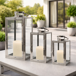 3er Set XXL Edelstahl Windlicht - Laternen Set 30/40/53cm 