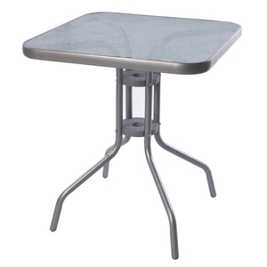 Bistrotisch Balkontisch Gartentisch Tisch Silber Glas Metall 60x60cm