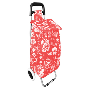 Einkaufstrolley Rot mit Blumenmuster + Rdern / klappbar