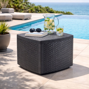 Garten Beistelltisch Rattan Optik mit Aufbewahrungsfach Kunststoff