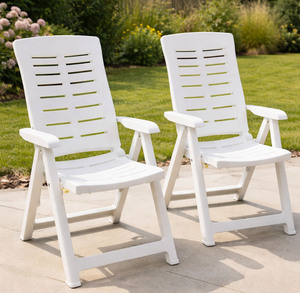 2x Klappstuhl Gartenstuhl Terrassenstuhl Kunststoff Wei� 5-Positionen