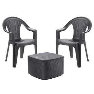 Garten Set Stuhl + Tisch Anthrazit Rattan-Optik