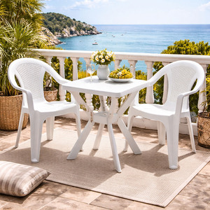 3tlg Bistrom�bel Bistrogarnitur Gartengarnitur Stapelst�hle Wei�