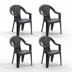 4 Stapelstuhl Gartenstuhl Kunststoff Wetterfest Rattan Optik Anthrazit