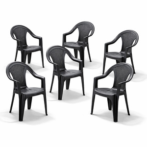 6 Stapelstuhl Gartenstuhl Kunststoff Wetterfest Rattan Optik Anthrazit