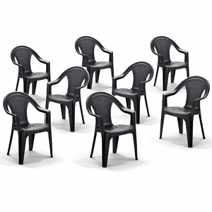 8 Stapelstuhl Gartenstuhl Kunststoff Wetterfest Rattan Optik Anthrazit