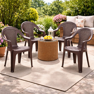 4er Stapelstuhl Gartenstuhl Bistrostuhl Kunststoff Rattan Optik Mokka