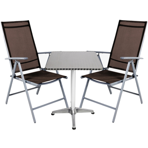 Bistrogarnitur 3-teilig Aluminium - Textilen / Schokobraun