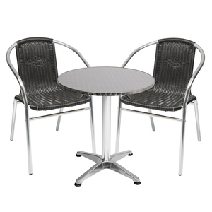 Bistrogarnitur 3-teilig Aluminium - Rattan / Schwarz