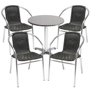 Bistrogarnitur 5-teilig Aluminium - Rattan / Schwarz