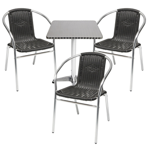 Bistrogarnitur 4-teilig eckig Aluminium - Rattan / Schwarz