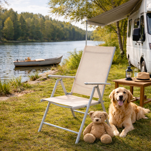 Garten Klappstuhl Gartenstuhl Hochlehner Alu Textilen Silbergrau/Beige