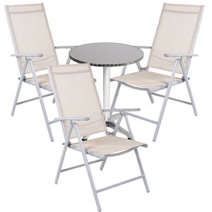 Bistro Sitzgarnitur Bistrogarnitur 4-teilig Silbergrau / Beige