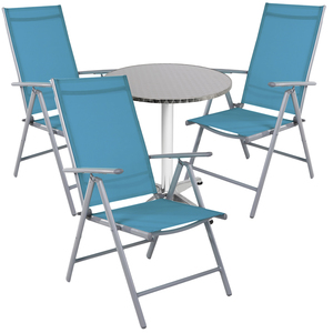 Bistro Sitzgarnitur Bistrogarnitur 4-teilig Silbergrau / Petrol