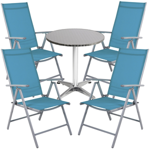 Bistro Sitzgarnitur Bistrogarnitur 5-teilig Silbergrau / Petrol