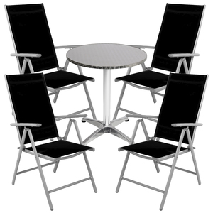 Bistro Sitzgarnitur Bistrogarnitur 5-teilig Silbergrau / Schwarz