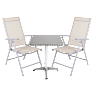 Bistrogarnitur 3-teilig Aluminium - Textilen Silber / Beige