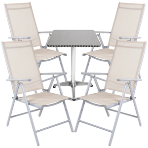 Bistrogarnitur 5-teilig Aluminium - Textilen / Beige