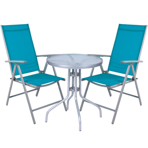 Bistro Sitzgarnitur Bistrogarnitur 3-teilig Silbergrau / Petrol
