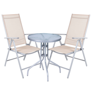 Bistro Sitzgarnitur Bistrogarnitur 3-teilig Silbergrau / Beige