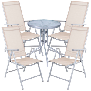 Bistro Sitzgarnitur Bistrogarnitur 5-teilig Silbergrau / Beige