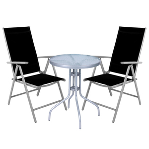 Bistro Sitzgarnitur Bistrogarnitur 3-teilig Silbergrau / Schwarz