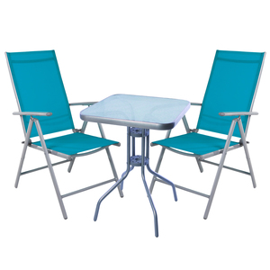 Bistro Sitzgarnitur Bistrogarnitur 3-teilig Silbergrau / Petrol