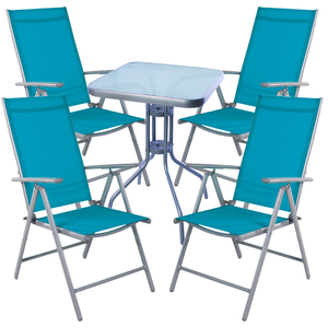 Bistro Sitzgarnitur Bistrogarnitur 5-teilig Silbergrau / Petrol