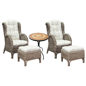 Luxus Rattan Set 2 x Relaxsessel mit Fu�hocker + Mosaiktisch