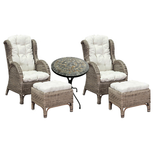 Luxus Rattan Set 2 x Relaxsessel mit Fu�hocker + Mosaiktisch